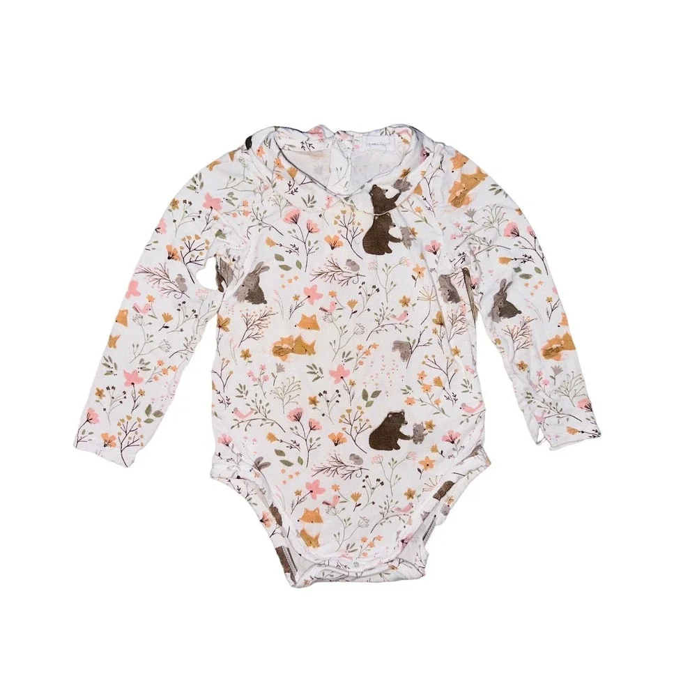 A9‎ Angel Dear Woodland Garden Bodysuit with Peter Pan Collar 12 18 Months